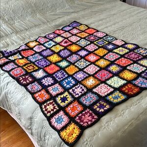 Colorful Crochet Granny Square Blanket